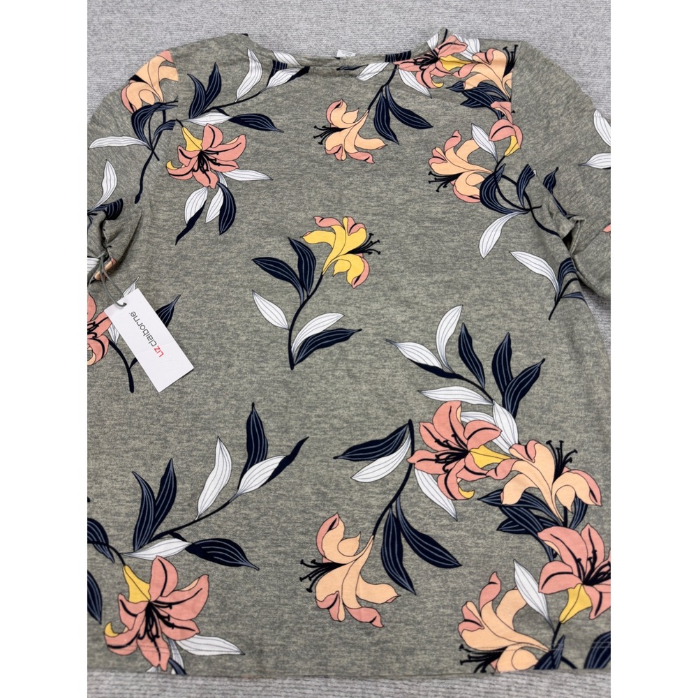 Liz Claiborne Womens Large Grey Heather Floral Lily Short Sleeve Top MSRP $32 - Picture 9 of 11